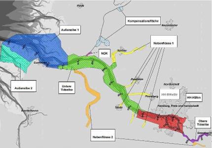 Bild: Karte der Unterelbe mit den verschiedenen Befliegungsgebieten Bild: Karte der Unterelbe mit den verschiedenen Befliegungsgebieten